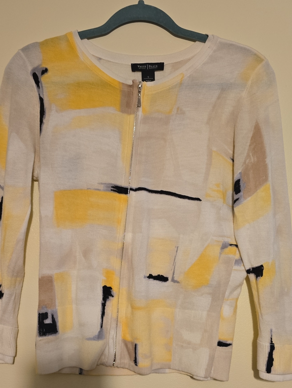 White House Black Market Abstract Yellow & Black Zip-Front Jacket